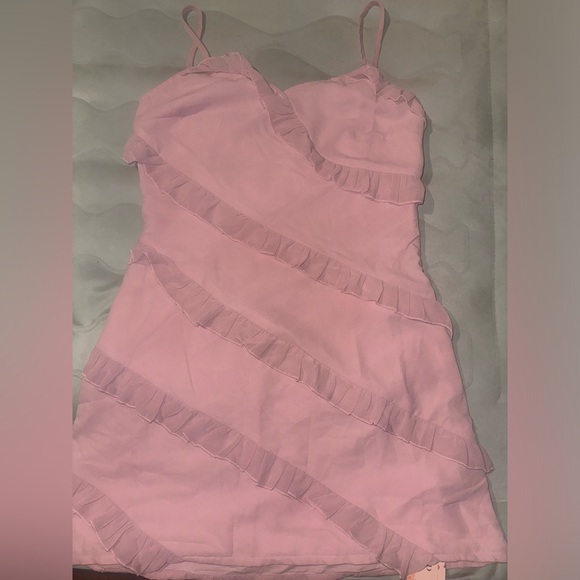 SHEIN MOD Womens Pink Ruffled Spaghetti Strapped Dress - Picture 4 of 6